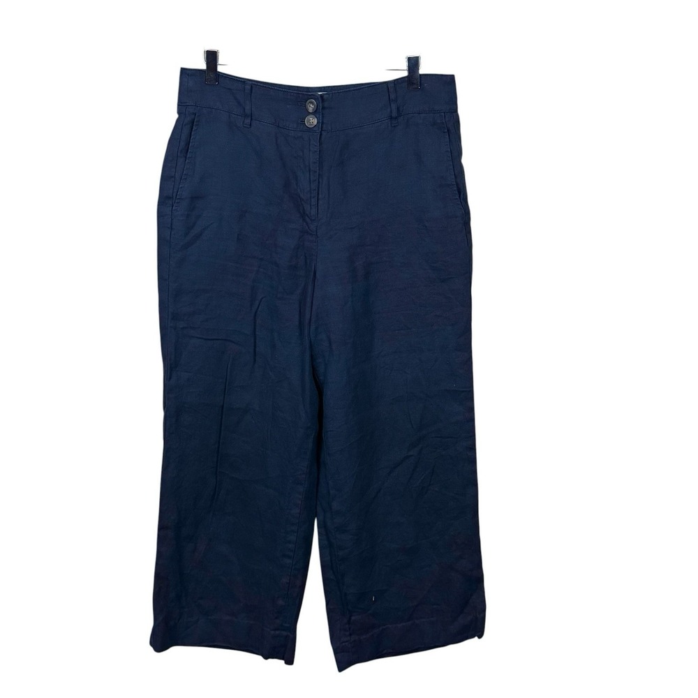 Boden Womens Navy Blue Linen Pants Pockets Size 10P Button Zip EUC